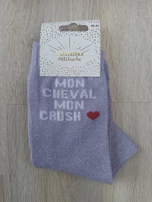 PAILLETTES ATTITUDE - Chaussettes paillettes "Mon cheval mon crush ❤"