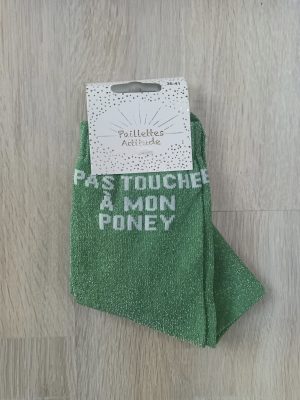 PAILLETTES ATTITUDE - Chaussettes paillettes "Pas touche à mon poney"