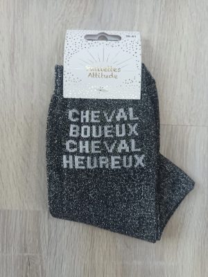 PAILLETTES ATTITUDE - Chaussettes paillettes "Cheval boueux cheval heureux"