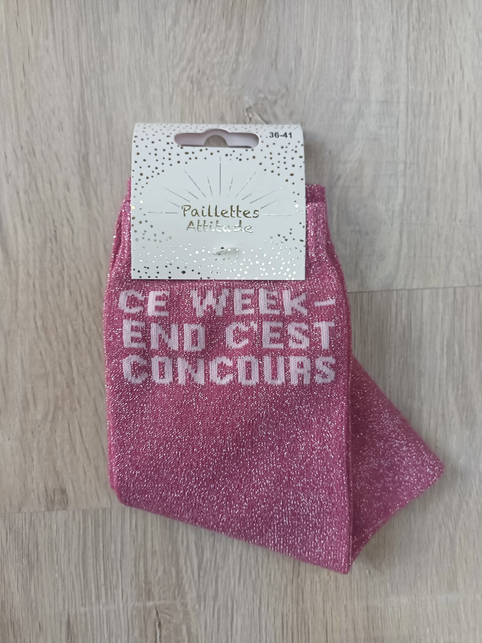 PAILLETTES ATTITUDE - Chaussettes paillettes "Ce week-end c'est concours"