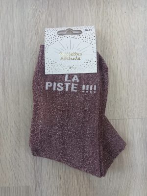 PAILLETTES ATTITUDE - Chaussettes paillettes "La piste !!!!" Bordeaux