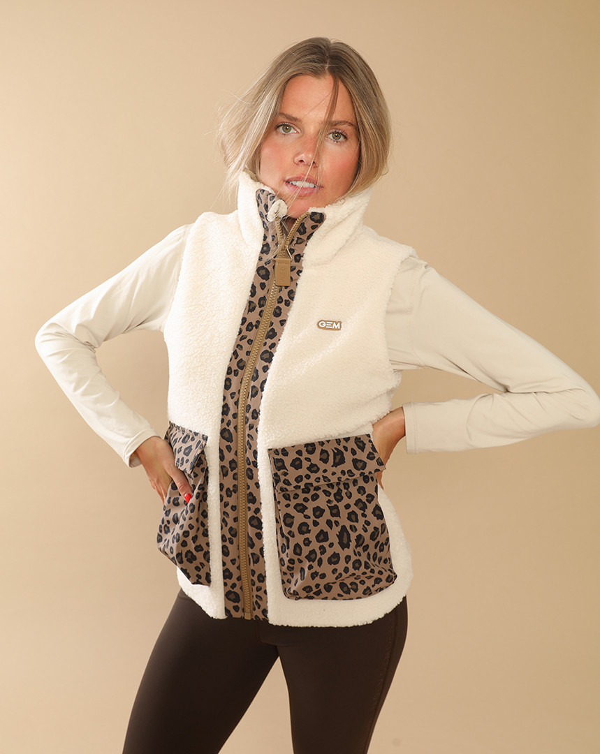GEM - Veste sans manches "Charlie" Écru/Léopard